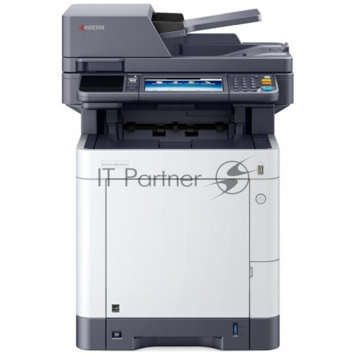 МФУ Kyocera Ecosys M6230cidn, принтер / сканер / копир A4, 30 стр / мин, 1200x1200 dpi, 1024 Мб, ADF100, дуплекс, подача: 350 лист., вывод: 250 лист., Post Script, Ethernet, USB, картридер, ЖК сенсорный экран, Kensington Lock, EnergyStar v3.0 (Старт.к-жи: черный 3500 стр, C / M / Y по 2500 стр. Использует к-жи TK-5270 8k black, 6k C / M / Y)